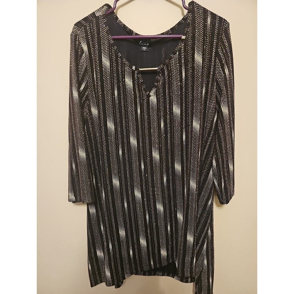 Elegant Black‎ Gold Shimmer 3/4 Sleeve Party Top Size 2X by Simply Emma